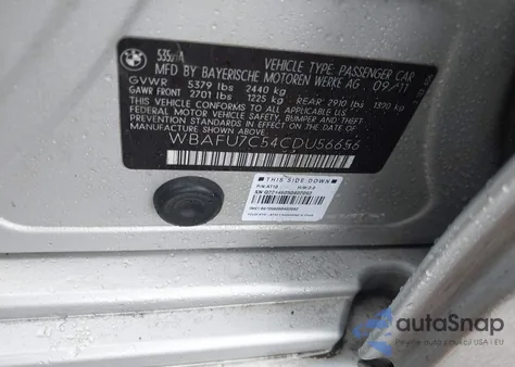 2012 BMW 535I xDrive из США, поврежденный, VIN WBAFU7C54CDU56656